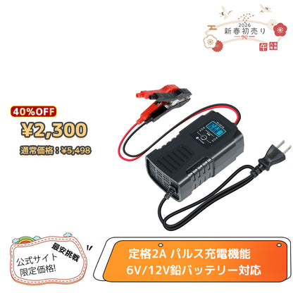 LVYUAN 定格2A バイクバッテリー充電器 6V/12V鉛バッテリー対応