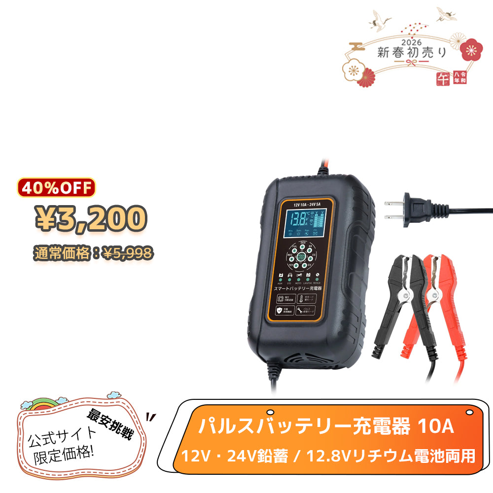 LVYUAN パルスバッテリー充電器 10A 12V・24V鉛蓄 / 12.8Vリチウム電池