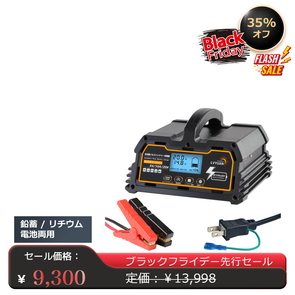 LVYUAN パルスバッテリー充電器 15A  12V・24V鉛蓄 / 12.8Vリチウム電池両用