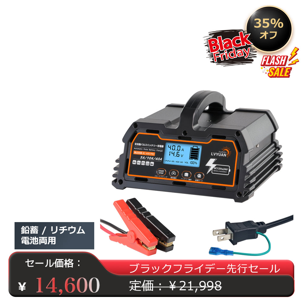 LVYUAN パルスバッテリー充電器 40A  12V・24V鉛蓄 / 12.8Vリチウム電池両用