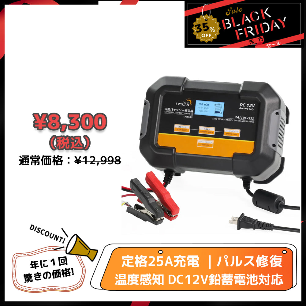 LVYUAN 定格25A パルスバッテリー充電器 12V鉛バッテリー対応