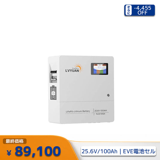 LVYUAN 25.6V/100Ah 2.56kWhリン酸鉄リチウムイオンバッテリー