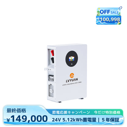 LVYUAN 25.6V/200Ah 5.12kWhリン酸鉄リチウムイオンバッテリー