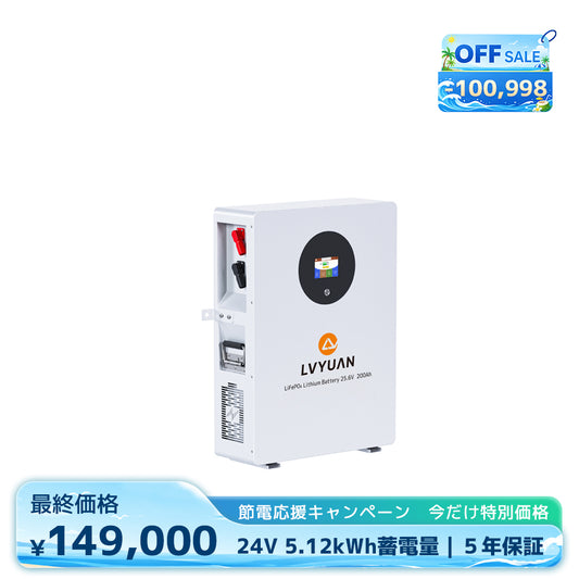 LVYUAN 25.6V/200Ah 5.12kWhリン酸鉄リチウムイオンバッテリー