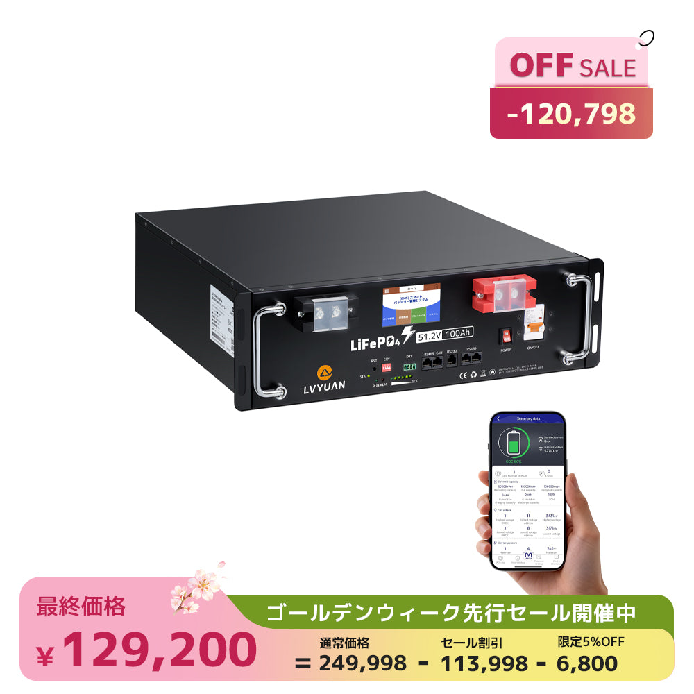 LVYUAN 51.2V/100Ah 5.12kWhリン酸鉄リチウムイオンバッテリー ラック型