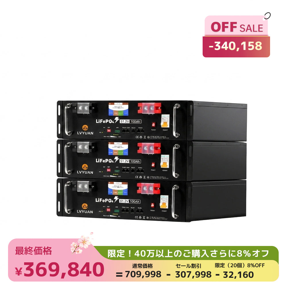 LVYUAN 51.2V/100Ah 5.12kWhリン酸鉄リチウムイオンバッテリー ラック型
