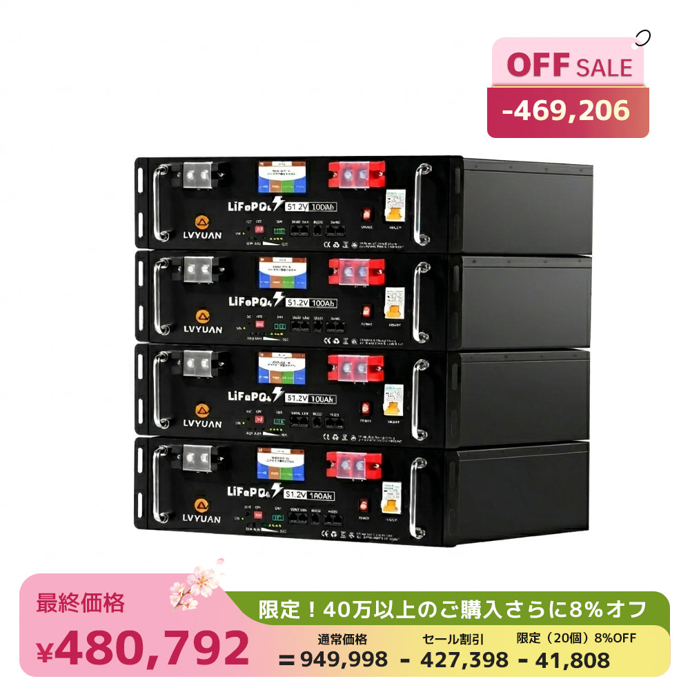 LVYUAN 51.2V/100Ah 5.12kWhリン酸鉄リチウムイオンバッテリー ラック型