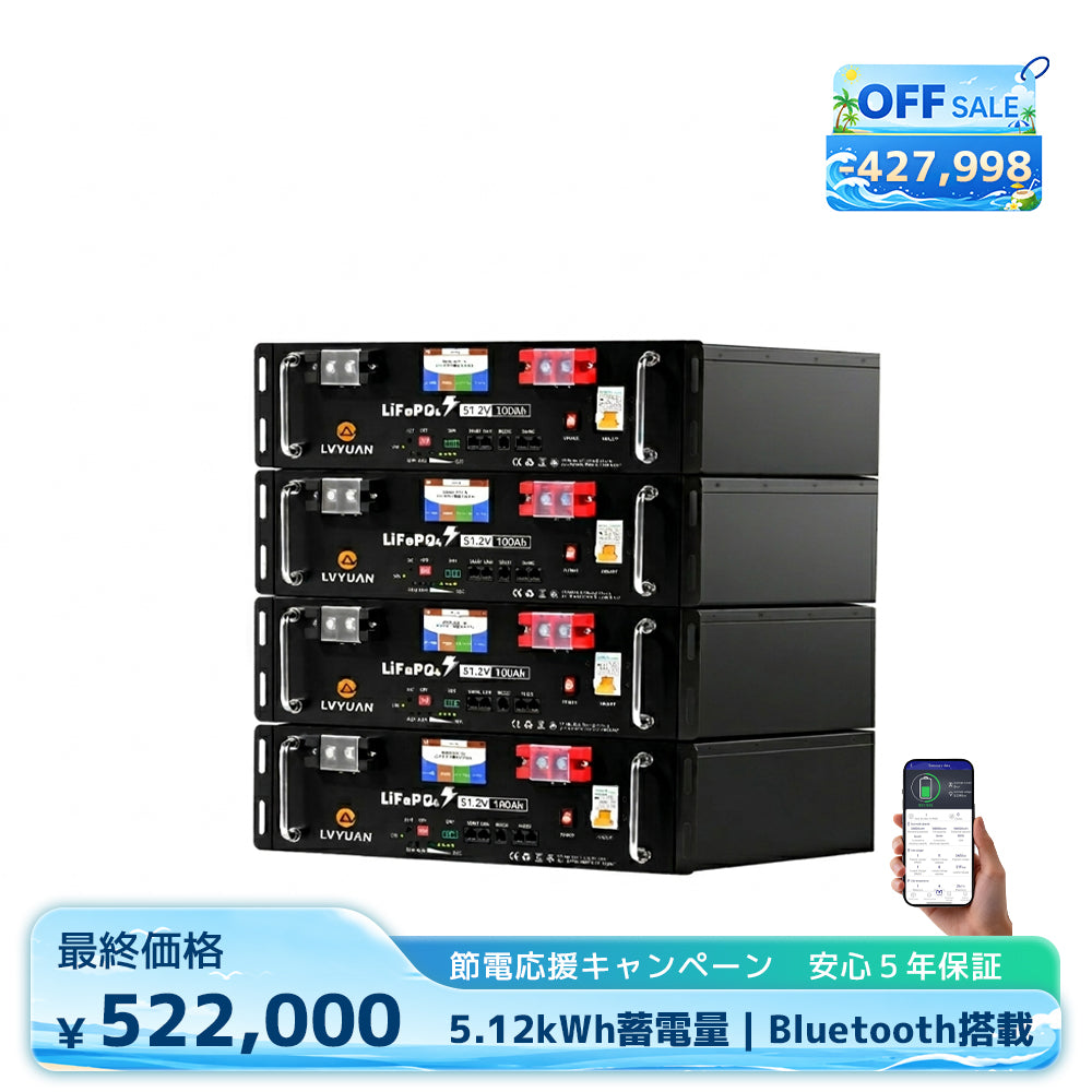 LVYUAN 51.2V/100Ah 5.12kWhリン酸鉄リチウムイオンバッテリー ラック型