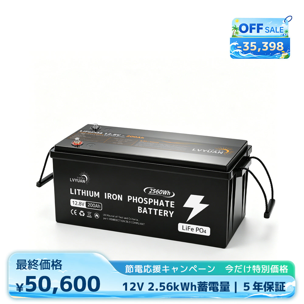 LVYUAN 12.8V/200Ah 2.56kWhリン酸鉄リチウムイオンバッテリー