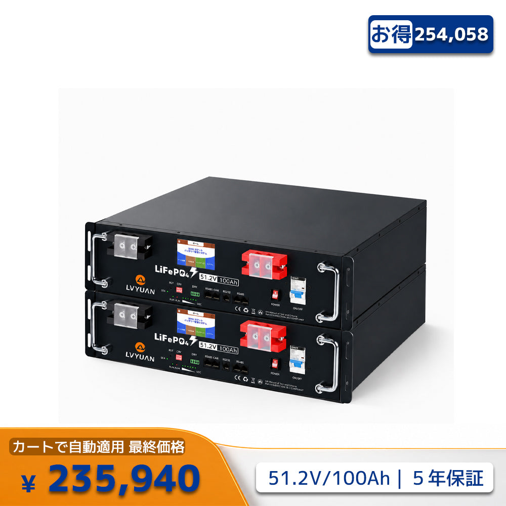 LVYUAN 51.2V/100Ah 5.12kWhリン酸鉄リチウムイオンバッテリー ラック型