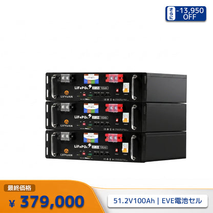 LVYUAN 51.2V/100Ah 5.12kWhリン酸鉄リチウムイオンバッテリー ラック型