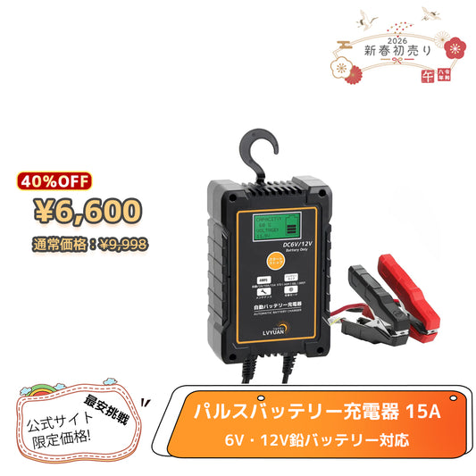 LVYUAN 定格15A パルスバッテリー充電器 6V・12V鉛バッテリー対応