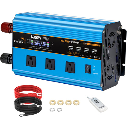 LVYUAN 純正弦波インバーター 1600W DC12V（直流）AC100V（交流）