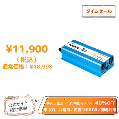 LVYUAN 純正弦波インバーター 1000W DC12V（直流）AC100V（交流）