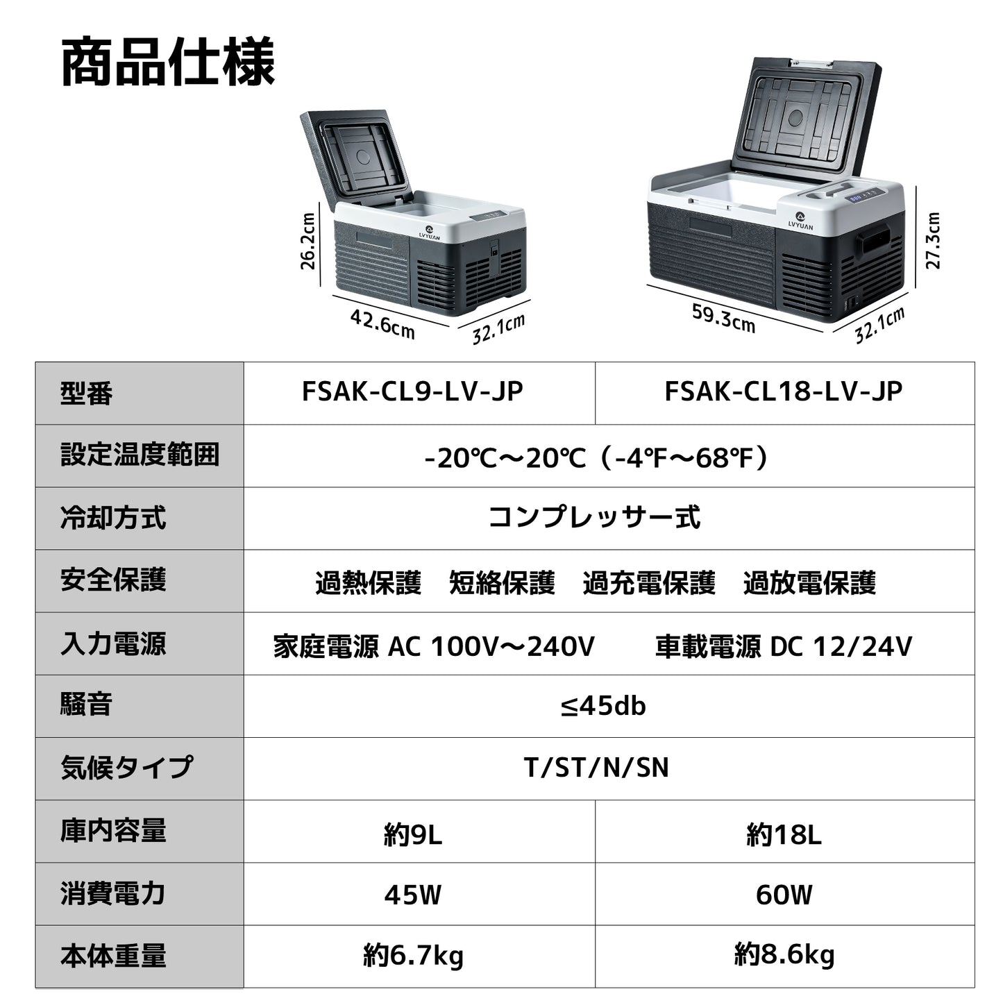LVYUAN 9L ポータブル車載冷蔵庫