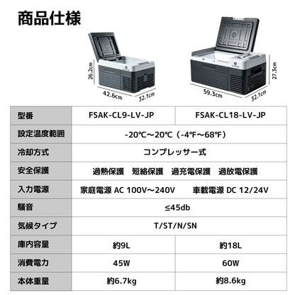 LVYUAN 9L ポータブル車載冷蔵庫