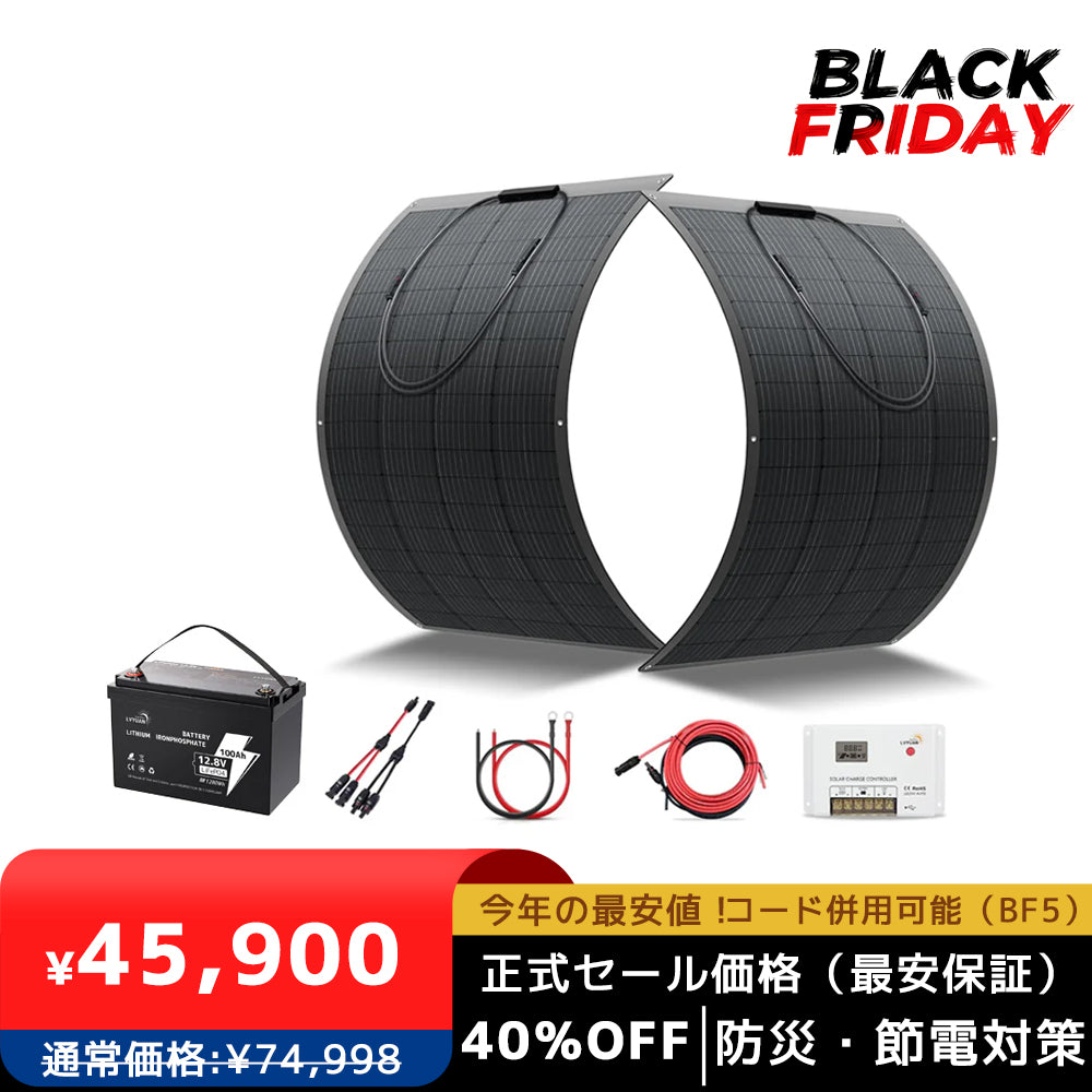 LVYUAN 100W フレキシブルソーラーパネル発電キット