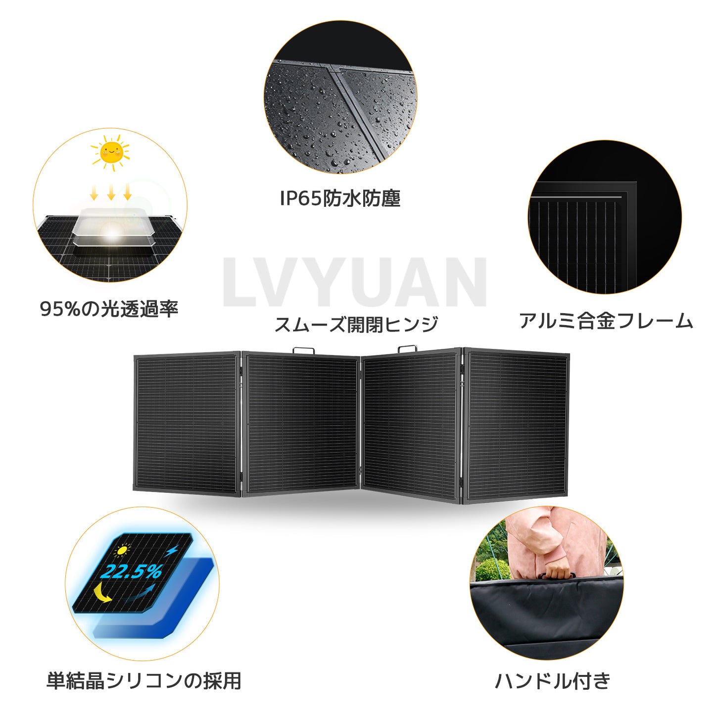 LVYUAN 400W 折り畳み式 ソーラーパネル FSLシリーズ