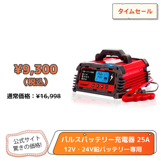 LVYUAN 定格25A パルスバッテリー充電器 12V・24V鉛バッテリー専用