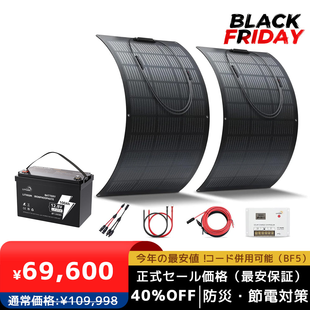 LVYUAN 200W フレキシブルソーラーパネル発電キット