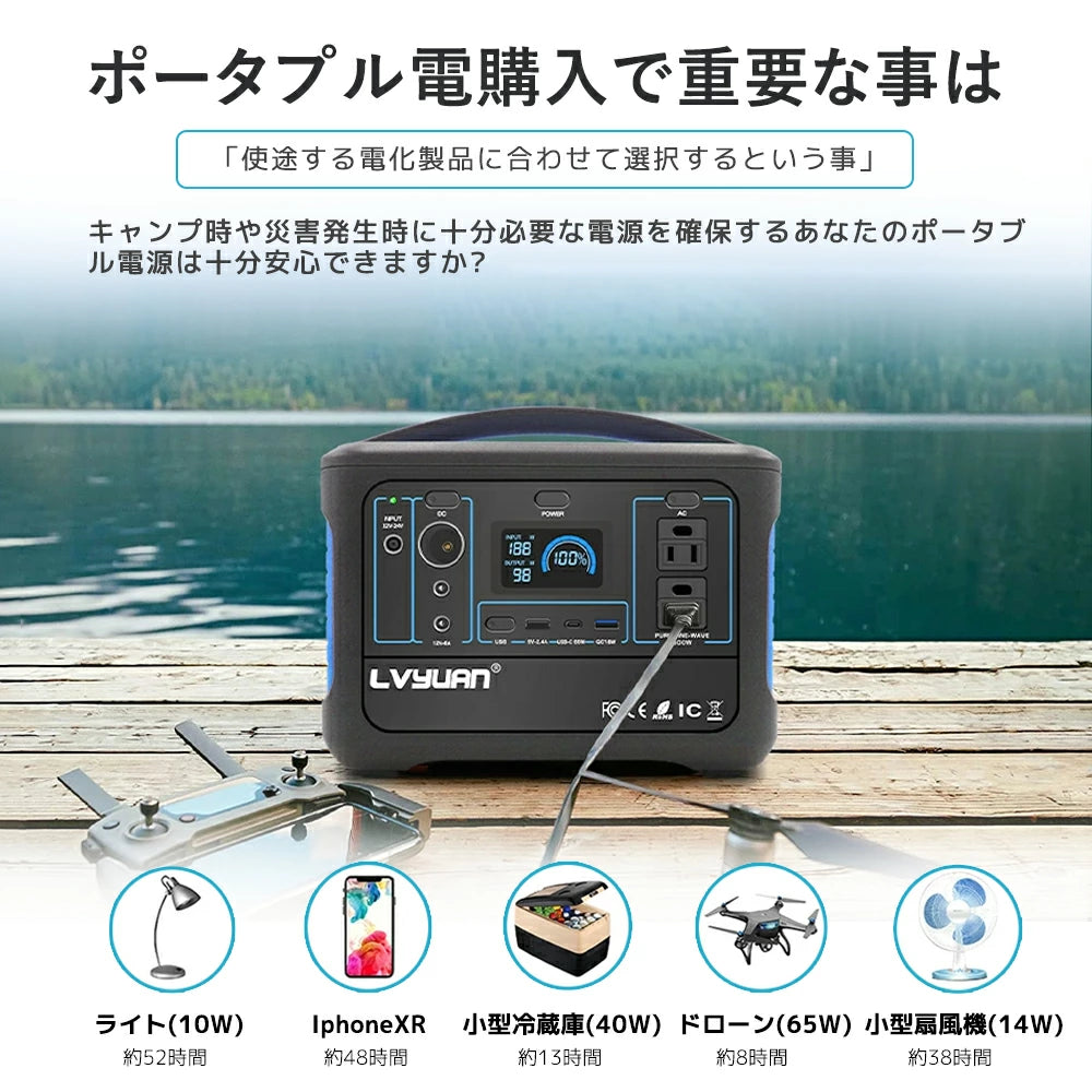 LVYUAN 100W ソーラーパネル/600W ポータブル電源（青）