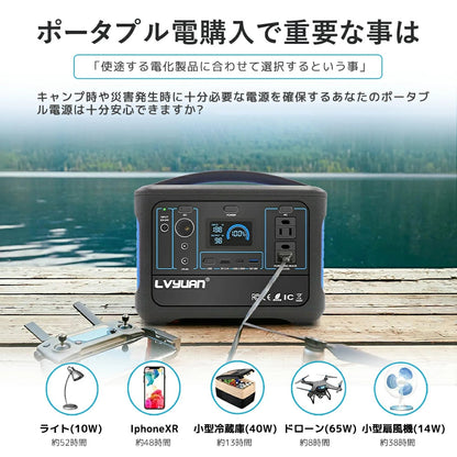 LVYUAN 100W ソーラーパネル/600W ポータブル電源（青）