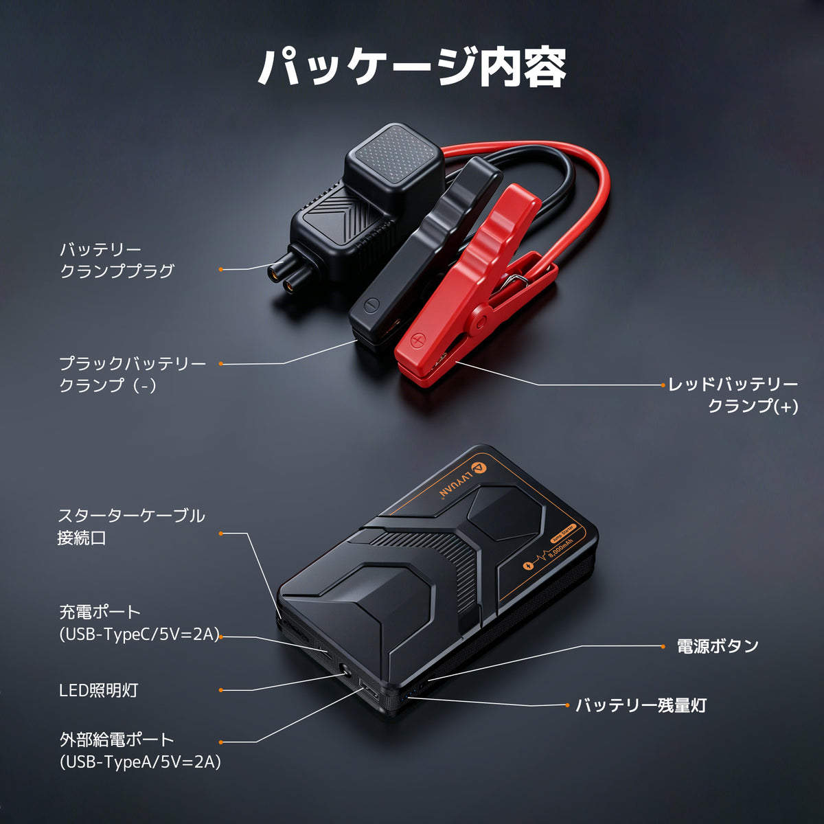LVYUAN 12V車用ジャンプスターター 薄型コンパクト