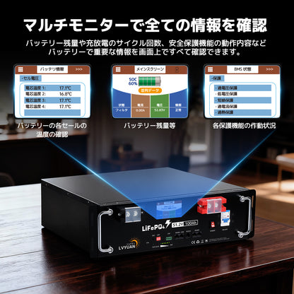 LVYUAN 51.2V/100Ah 5.12kWhリン酸鉄リチウムイオンバッテリー ラック型