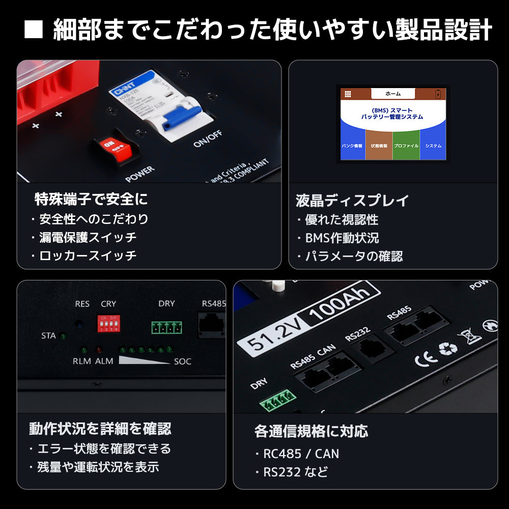 LVYUAN 51.2V/100Ah 5.12kWhリン酸鉄リチウムイオンバッテリー ラック型