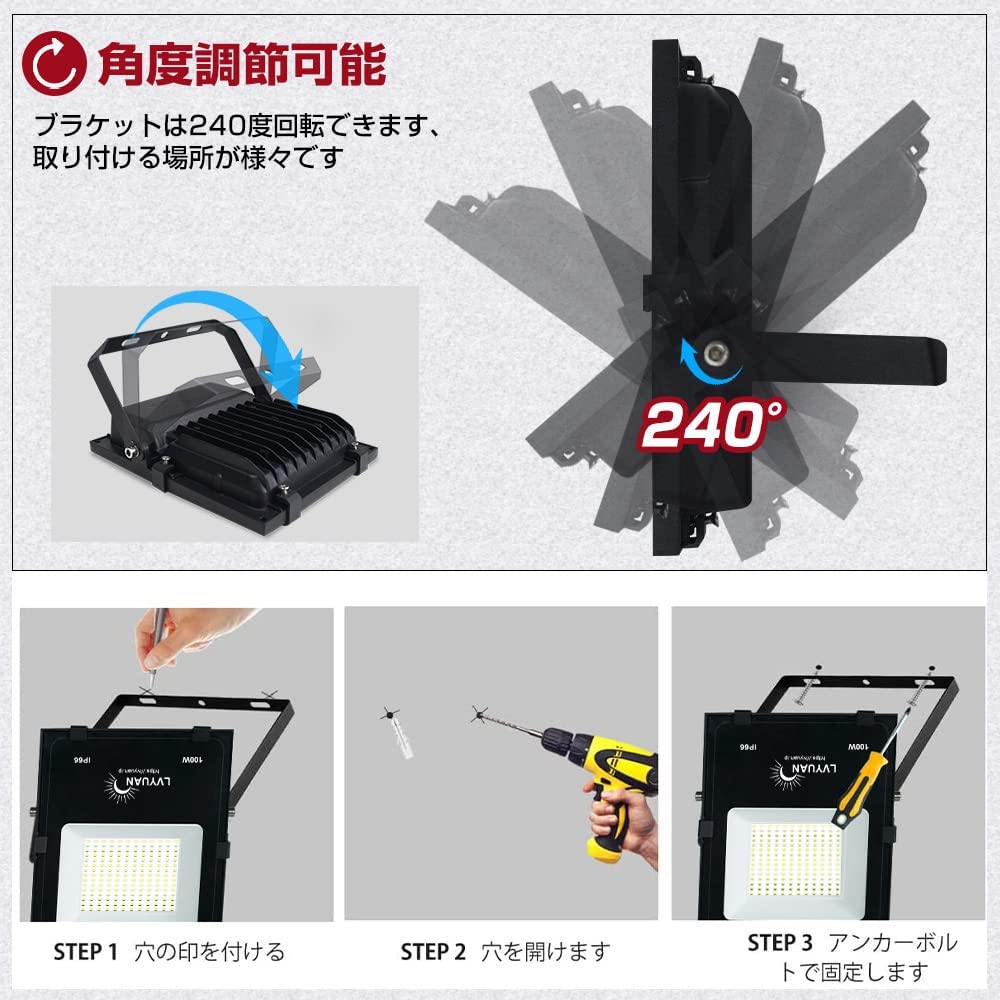 LVYUAN(リョクエン) 100w LED投光器【ガラス素材 2個入】 - LVYUAN（リョクエン）公式ショップ