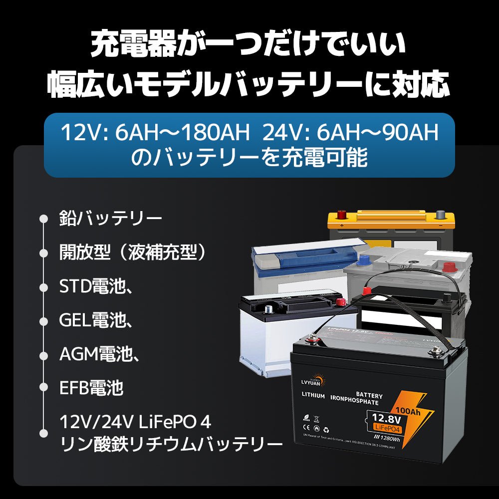LVYUAN パルスバッテリー充電器 10A 12V・24V鉛蓄 / 12.8Vリチウム電池両用 - LVYUAN（リョクエン）公式ショップ