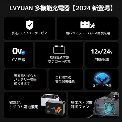 LVYUAN パルスバッテリー充電器 15A 12V・24V鉛蓄 / 12.8Vリチウム電池両用 - LVYUAN（リョクエン）公式ショップ