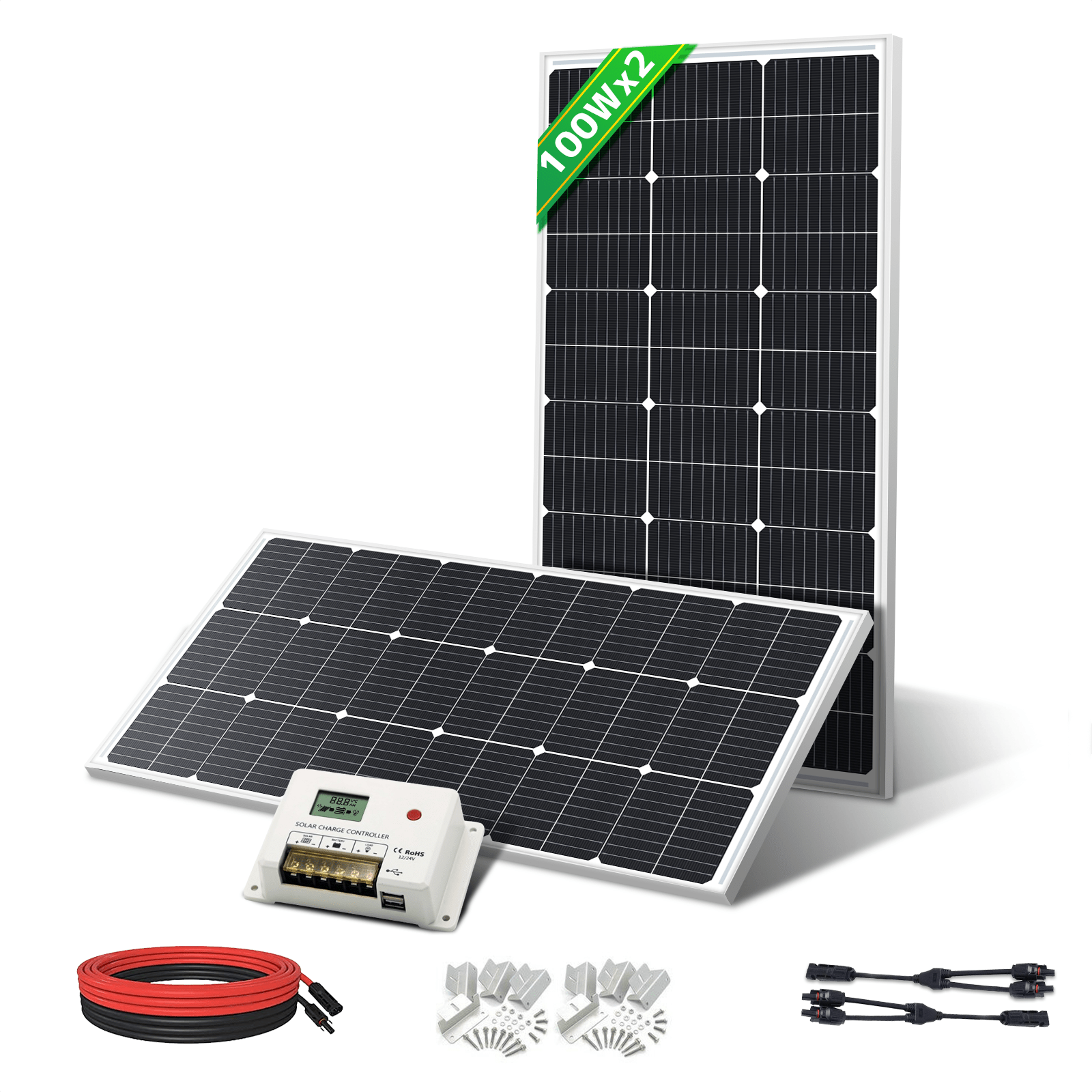 LVYUAN 200W太陽光発電セット ソーラーパネル2枚(100W LVYUAN 200W太陽光発電セット ソーラーパネル2枚(100W