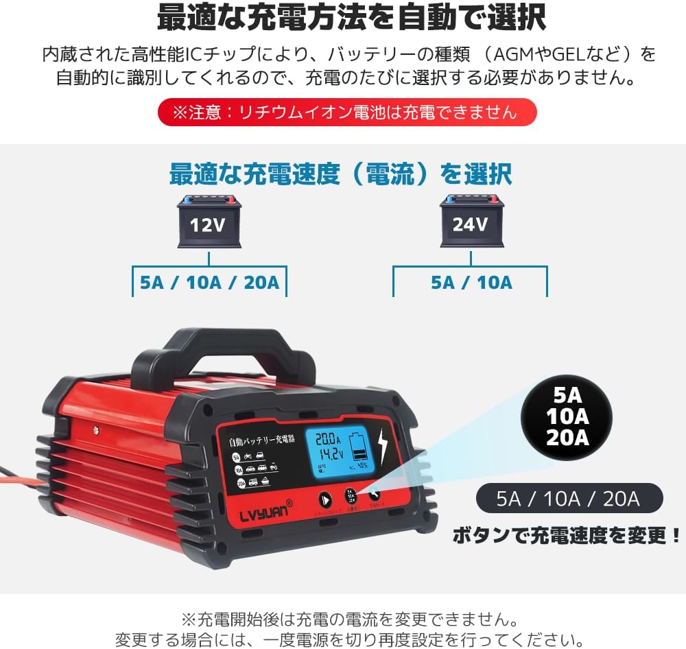 LVYUAN パルスバッテリー充電器 20A 12V・24V鉛バッテリー専用 - LVYUAN（リョクエン）公式ショップ