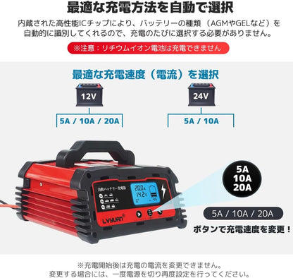 LVYUAN パルスバッテリー充電器 20A 12V・24V鉛バッテリー専用 - LVYUAN（リョクエン）公式ショップ