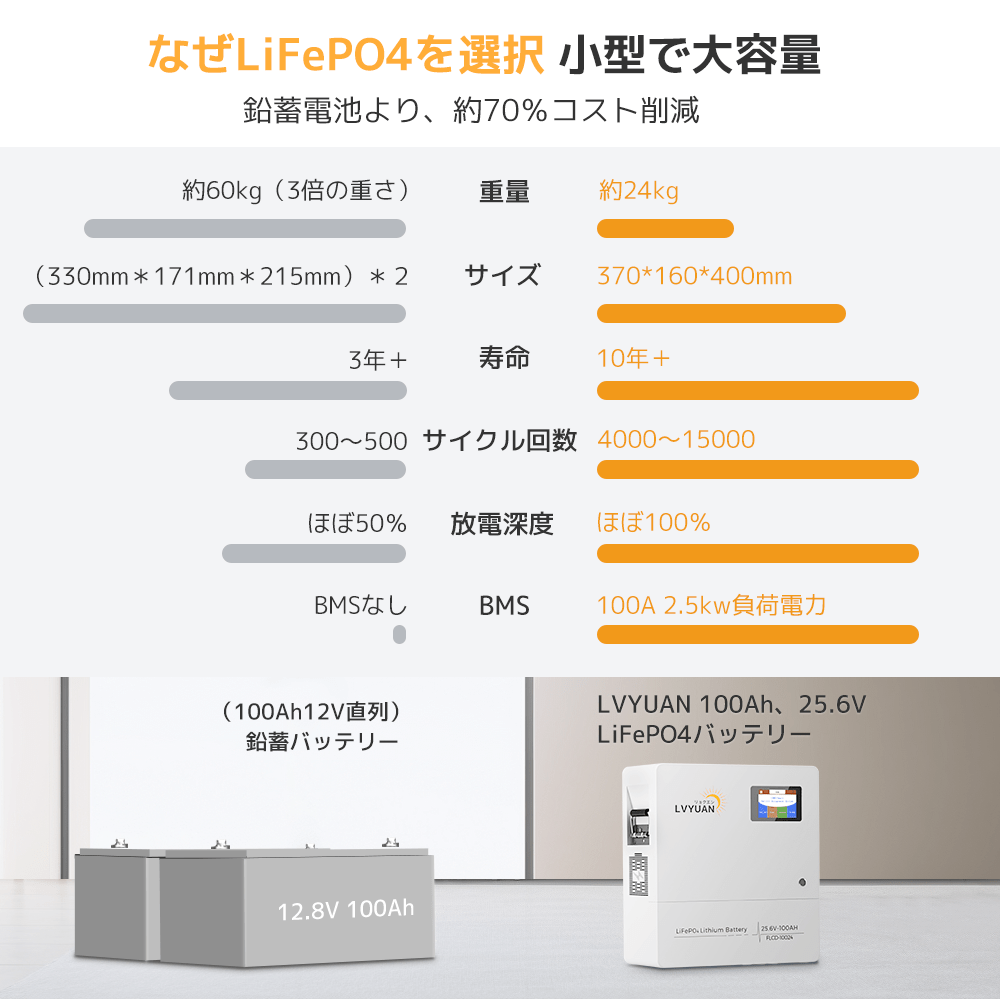 LVYUAN 25.6V/100Ah 2.56kWhリン酸鉄リチウムイオンバッテリー - LVYUAN（リョクエン）公式ショップ