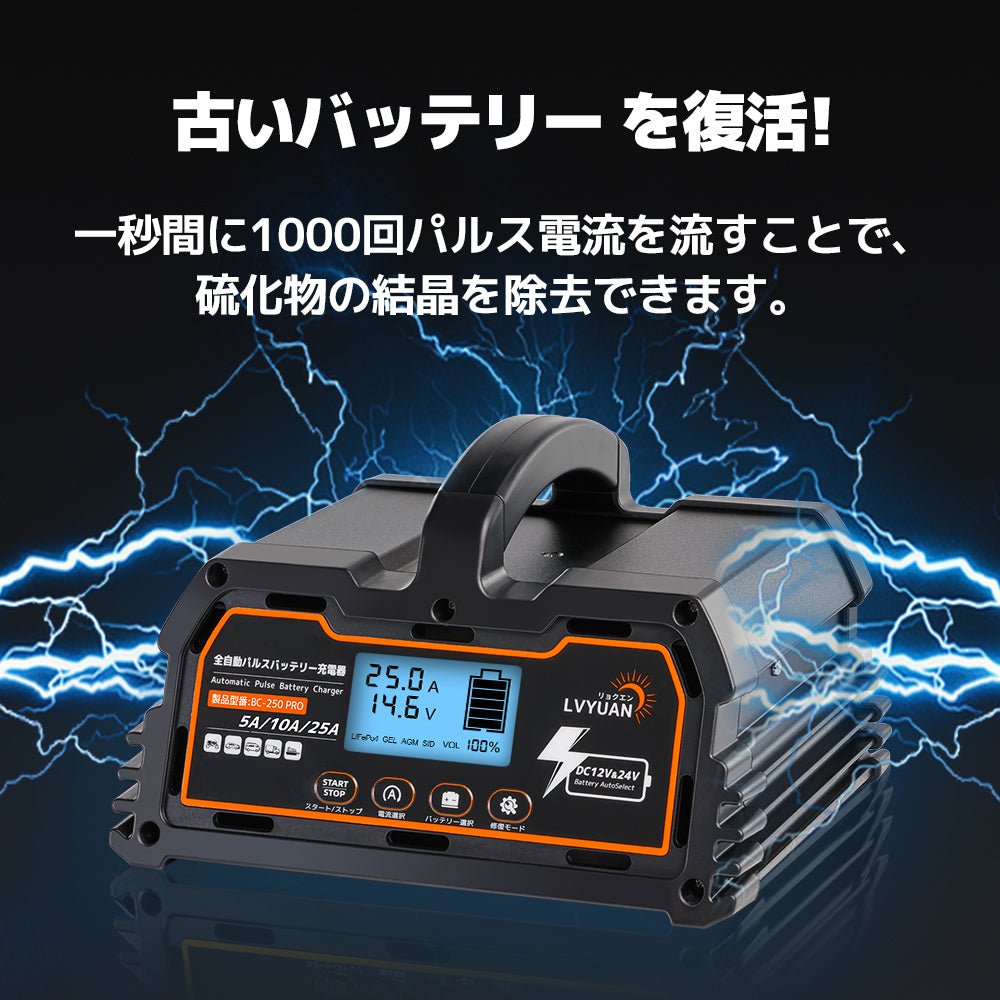 LVYUAN パルスバッテリー充電器 25A 12V・24V鉛蓄 / 12.8Vリチウム電池両用 - LVYUAN（リョクエン）公式ショップ