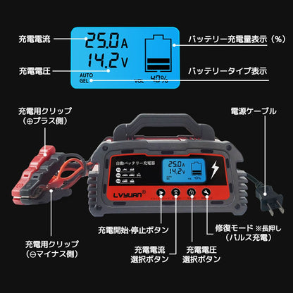 LVYUAN パルスバッテリー充電器 25A 12V・24V鉛バッテリー専用 - LVYUAN（リョクエン）公式ショップ
