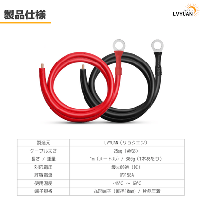 LVYUAN バッテリー延長ケーブル 25sq/1m - LVYUAN（リョクエン）公式ショップ