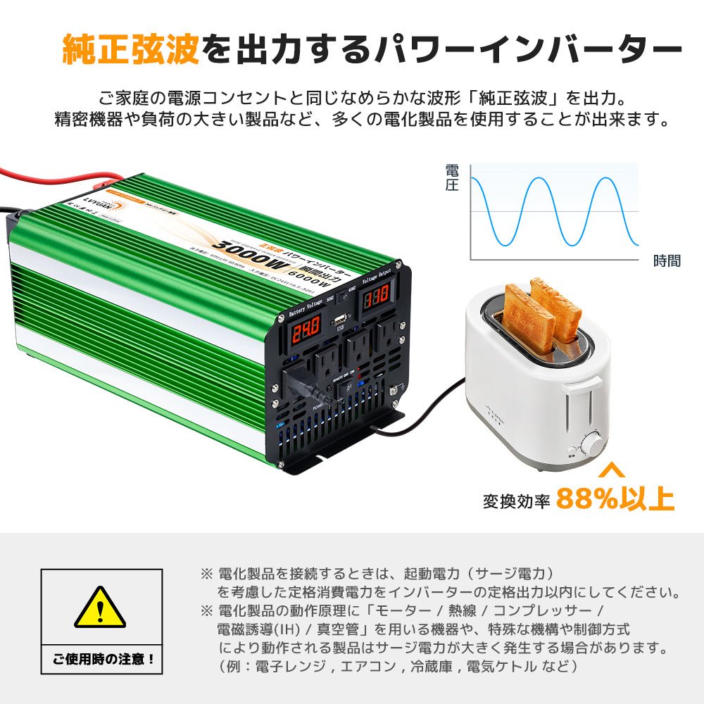 LVYUAN 純正弦波インバーター 3000W DC24V（直流）AC100V（交流） - LVYUAN（リョクエン）公式ショップ