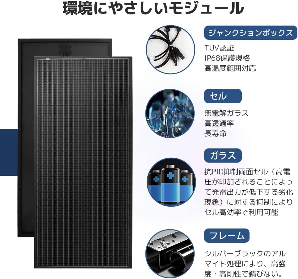 LVYUAN 400W太陽光発電セット ソーラーパネル2枚（200W）& ソーラーアクセサリ & 30A PWMチャージコントローラー（ブラック） - LVYUAN（リョクエン）公式ショップ
