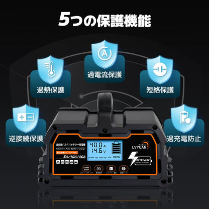 LVYUAN パルスバッテリー充電器 40A 12V・24V鉛蓄 / 12.8Vリチウム電池両用 - LVYUAN（リョクエン）公式ショップ