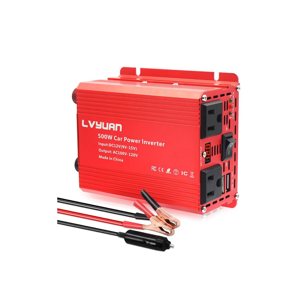 LVYUAN 疑似正弦波インバーター 500W DC12V（直流）AC100V（交流）ワニ口クリップ付き - LVYUAN（リョクエン）公式ショップ