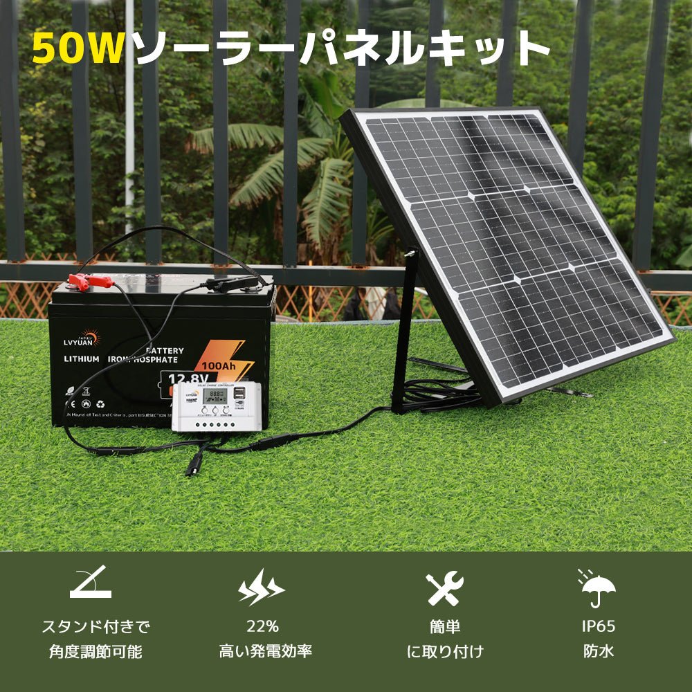 LVYUAN（リョクエン） 50W ソーラー発電キット ソーラーパネル+10Aチャージーコントローラー（ブラケット付き） - LVYUAN（リョクエン）公式ショップ