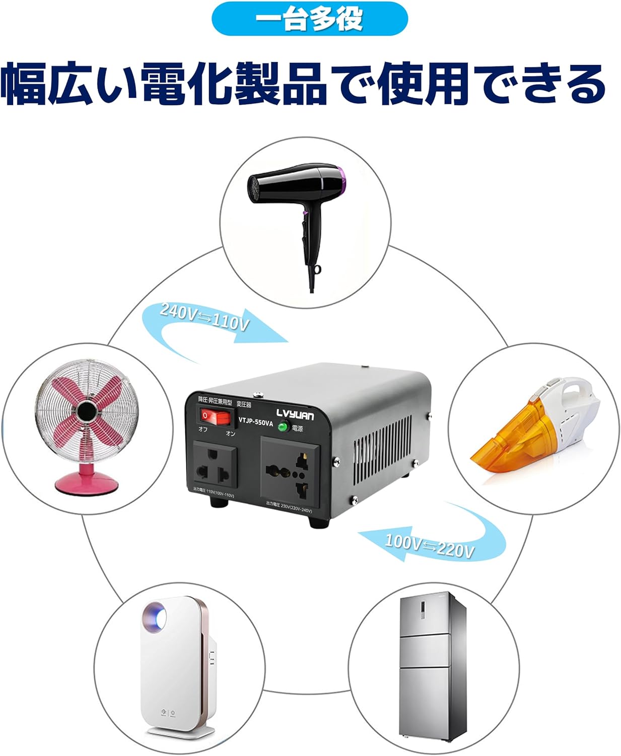 LVYUAN 550W変圧器 降圧・昇圧兼用型トランス AC100V/110V⇄220V/240V 自由切換 VTJP - 550VA - LVYUAN（リョクエン）公式ショップ