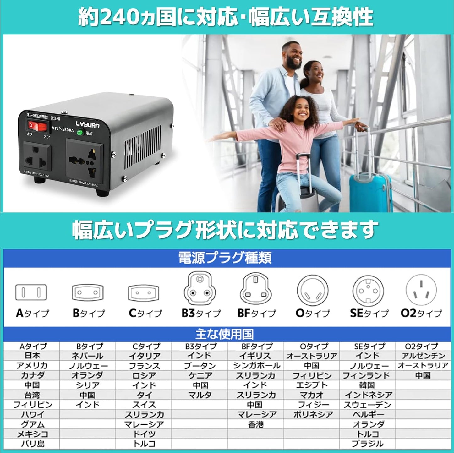 LVYUAN 550W変圧器 降圧・昇圧兼用型トランス AC100V/110V⇄220V/240V 自由切換 VTJP - 550VA - LVYUAN（リョクエン）公式ショップ