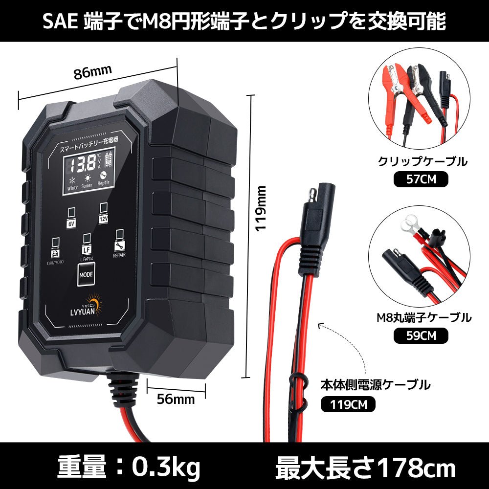 LVYUAN 6V・12Vバッテリー充電器 - LVYUAN(リョクエン)公式 LVYUAN 6V・12Vバッテリー充電器 - LVYUAN(リョクエン)公式