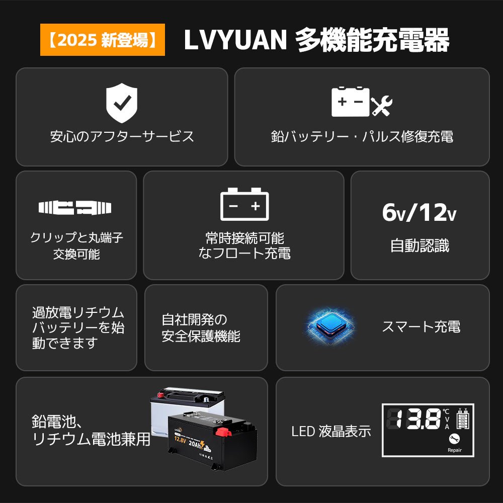 LVYUAN 6V・12Vバッテリー充電器 - LVYUAN（リョクエン）公式ショップ