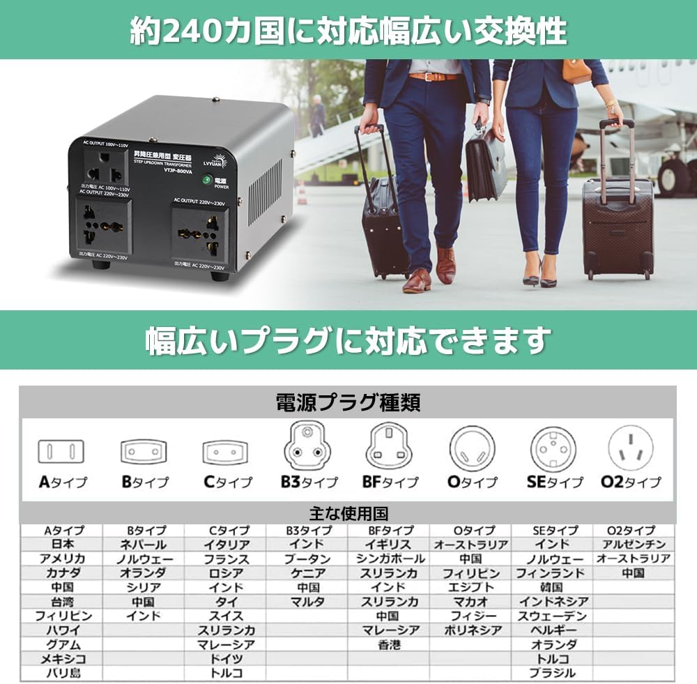 LVYUAN 800W変圧器 降圧・昇圧兼用型トランス AC100V/110V⇄220V/240V 自由切換 VTJP - 800VA - LVYUAN（リョクエン）公式ショップ