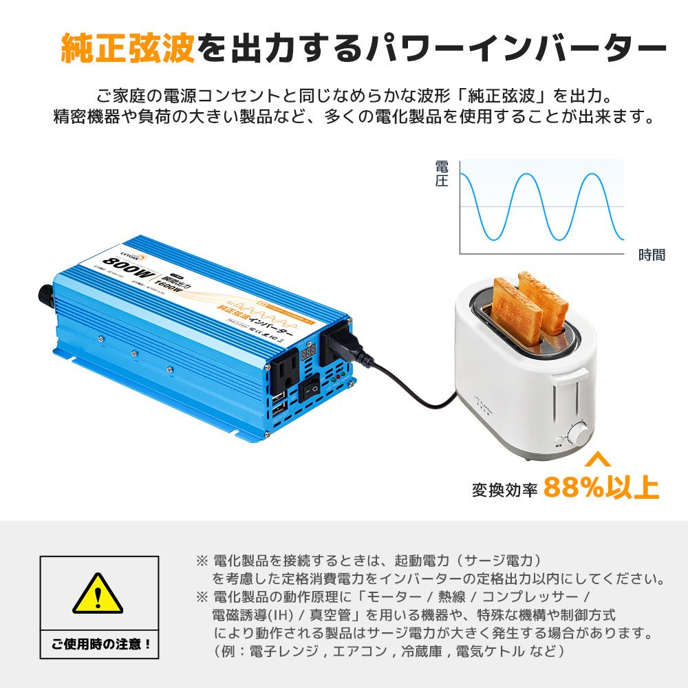 LVYUAN 純正弦波インバーター 800W DC12V（直流）AC100V（交流） - LVYUAN（リョクエン）公式ショップ